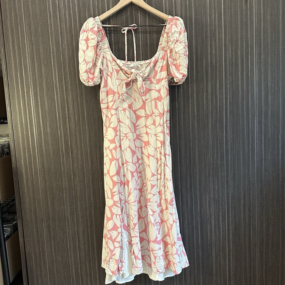 EMERSON FRY Womens Linen Dress Puff Sleeve Cottagecore Floral Romantic  Size S‎